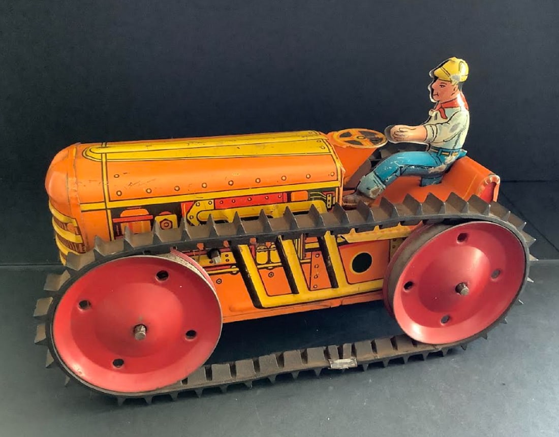 Marx Tin Litho Wind Up Toy  “Tractor Dozer with Driver??  RARE FIND WORKS! (1 of 4)