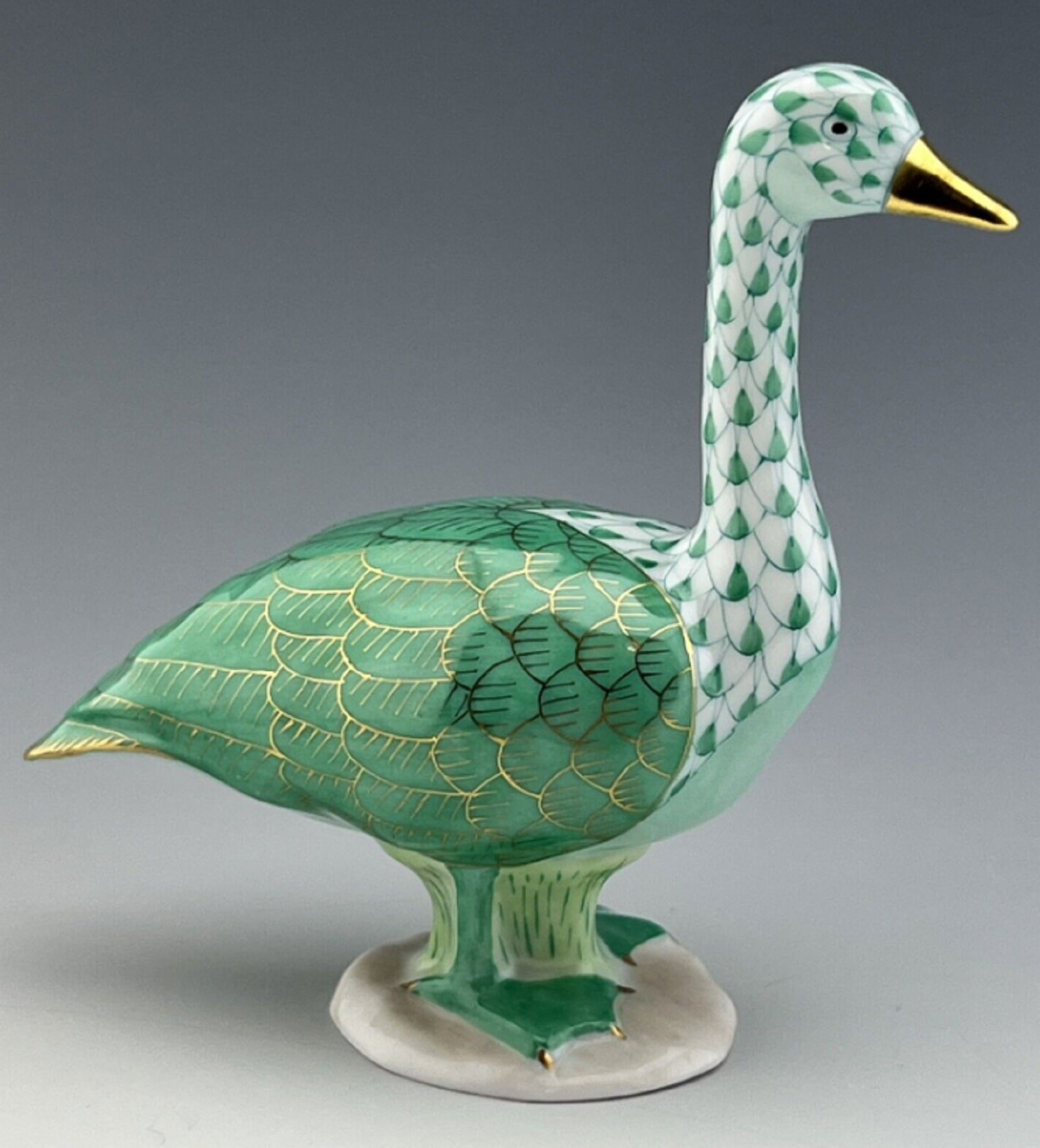 HEREND SIGNED GREEN Goose Hand Painted Porcelain Figurine. (1 of 6)