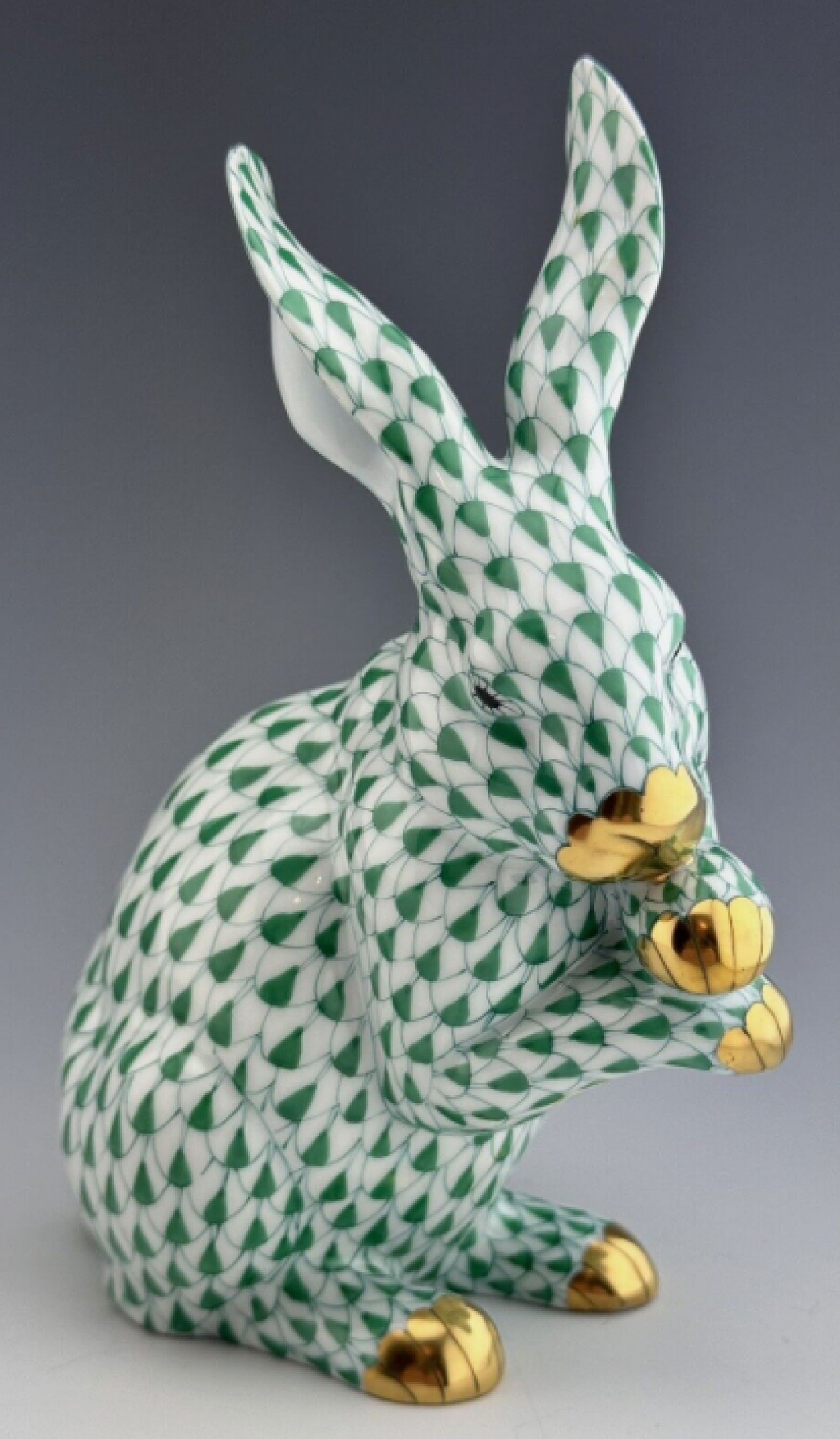 Herend Signed  GEEN BUNNY RABBIT  Crossed Paws Fishnet Figurine (1 of 6)
