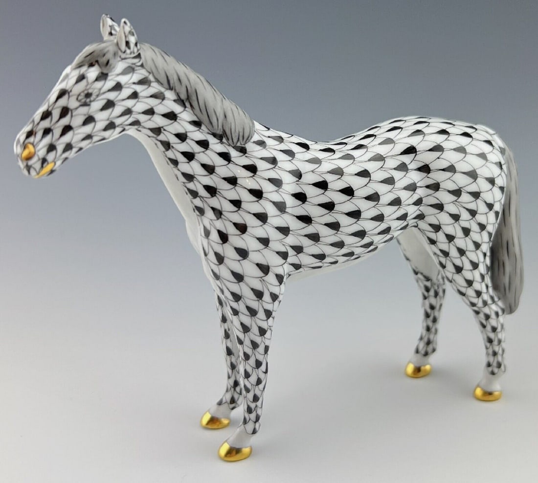 Herend Signed Rare Black Horse Fishnet Figurine (1 of 8)