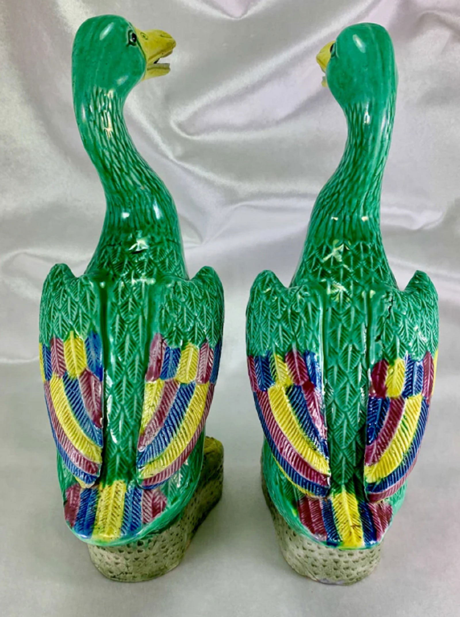 Chinese EXPORT STAMPED CHINA Large pair of Famille Verte Geese Duck Biscuit figurines (1 of 6)