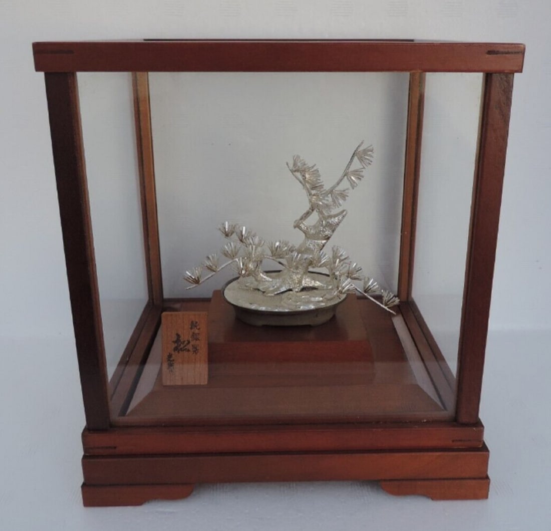 STERLING SILVER SIGNED ART DECO JAPANESE OKIMONO PINE TREE BY MITSUNORI TREEHALLMARKED JUNGINSEI ( (1 of 6)