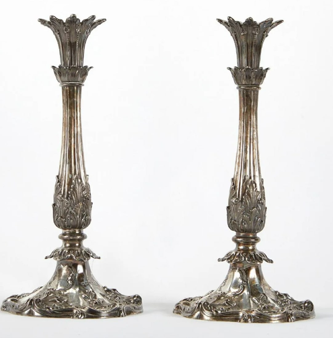 TALL 17 inch  Sterling Silver Martin Hall & Co candlesticks  decorated with dramatic foliate (1 of 9)