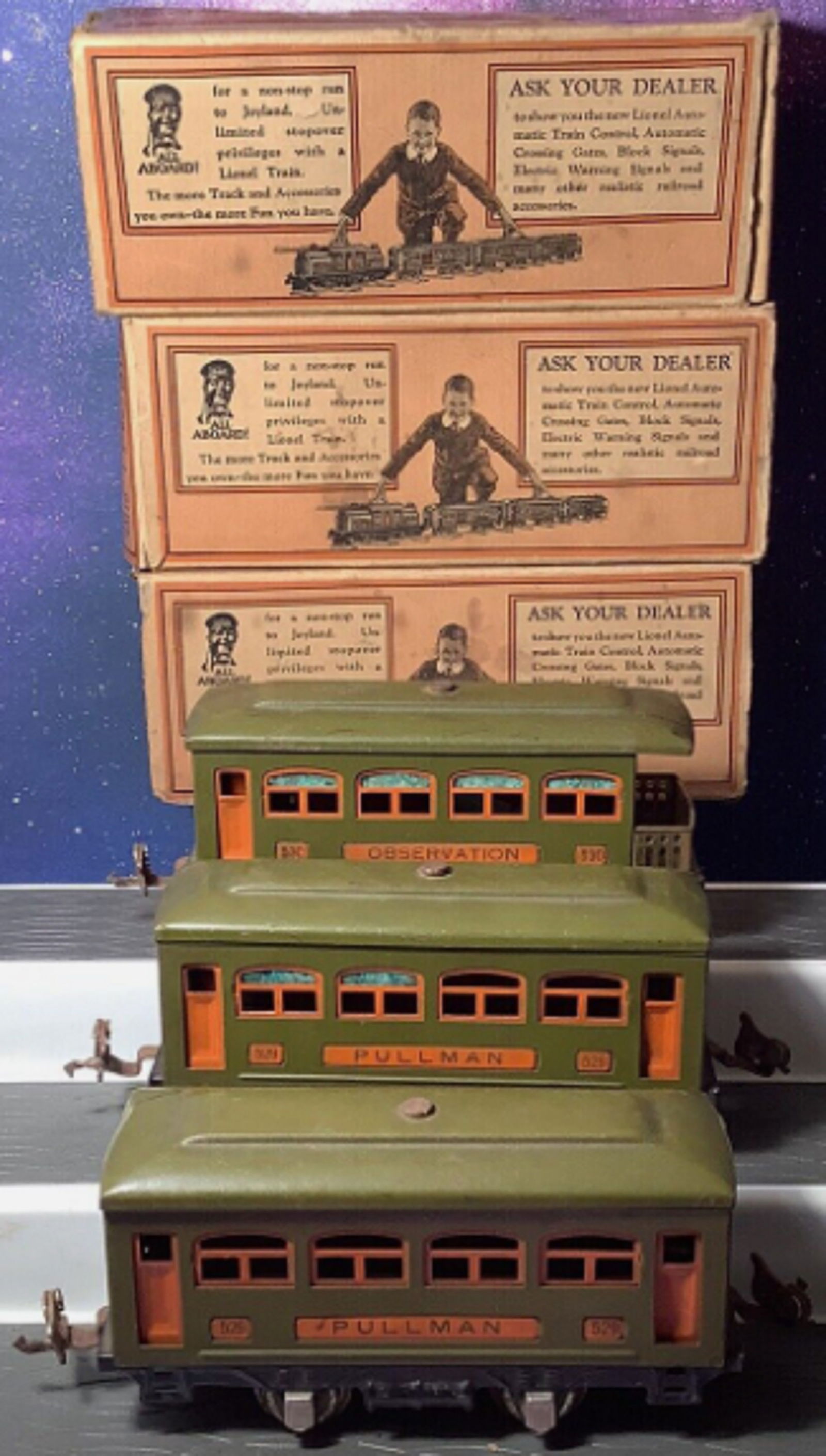 Lionel  Prewar Train set 629 & 630 Passenger Cars Original with Boxes. guage O. cars are in good (1 of 7)