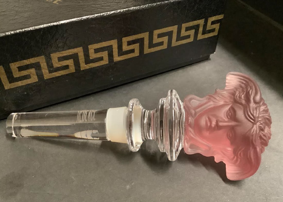 VERSACE Rosenthal "Medusa" Crystal Designer Wine Bottle Stopper With Box: VERSACE Rosenthal "Medusa" Crystal Designer Wine Bottle Stopper With Box