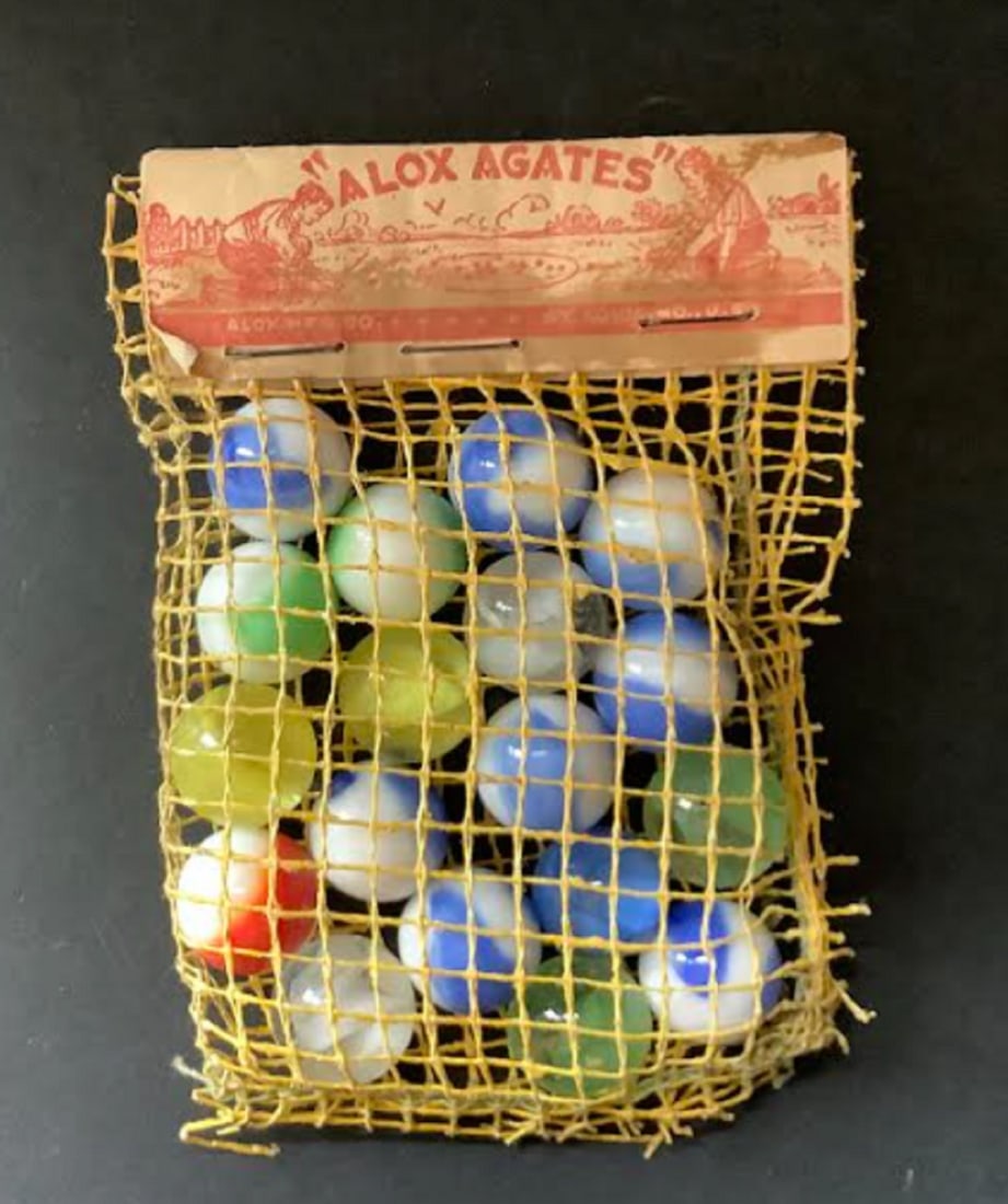 ALOX AGATES MARBLES IN ORIG NET BAG: ALOX AGATES MARBLES IN ORIG NET BAG