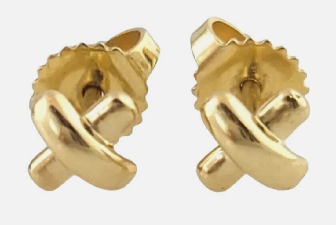 TIFFANY & CO. 18k GOLD X EARRINGS STUD WITH TIFFANY POUCH (1 of 4)