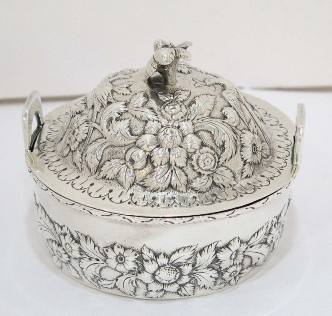 Sterling Silver Butter Dish Signed S. Kirk & Son  Antique Floral Repousse  1846-1861 (1 of 8)