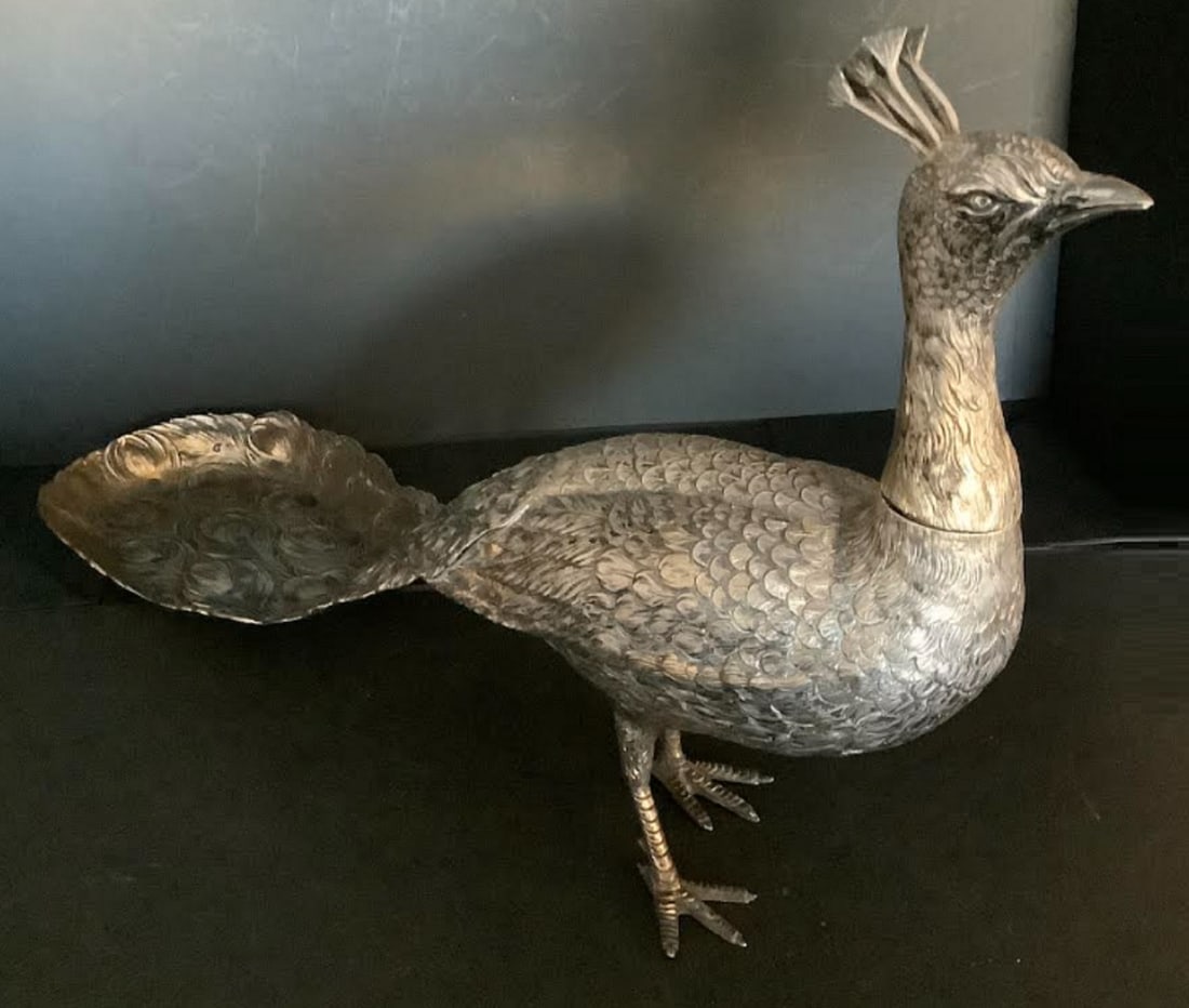 STERLING SILVER LARGE PEACOCK DECANTER 19th CENTURY  KURTZ J & CO. MADE IN GERMANY 1850-1899. (1 of 11)