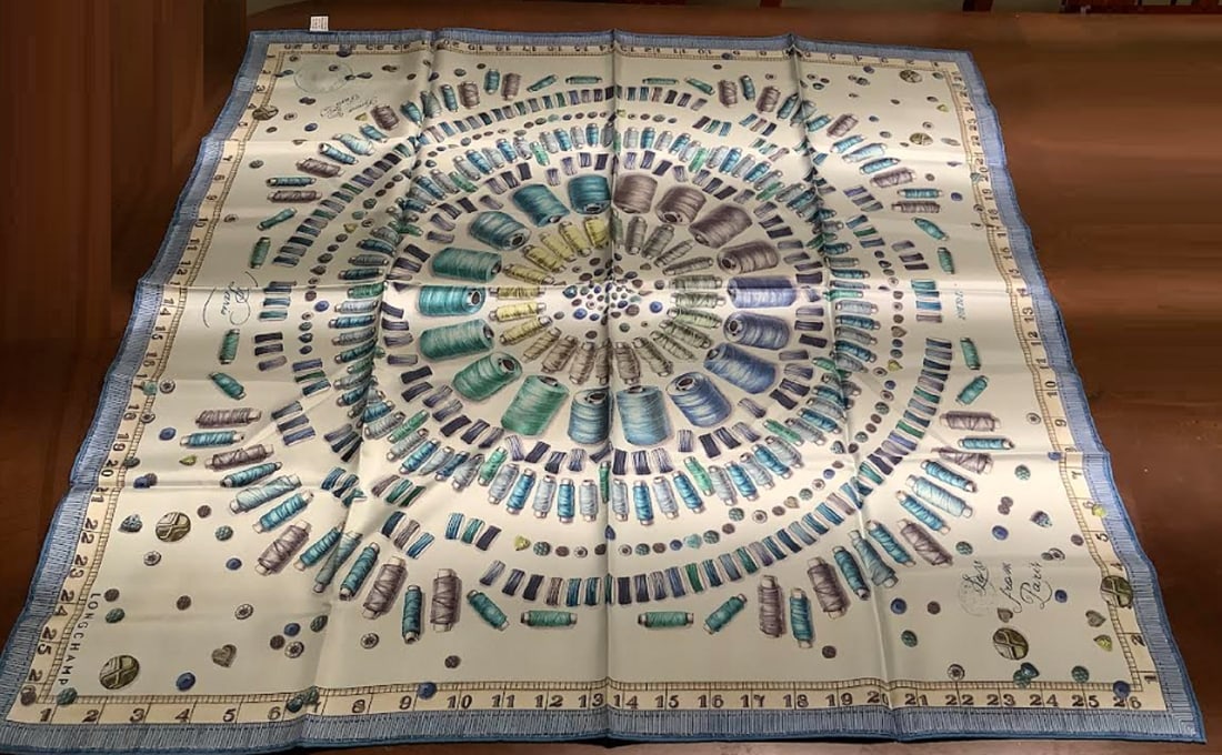LONGCHAMP SILK SCARVE MADE IN ITALY: LONGCHAMP SILK SCARVE MADE IN ITALY. Measures approx 33" x 34" Like new conditon