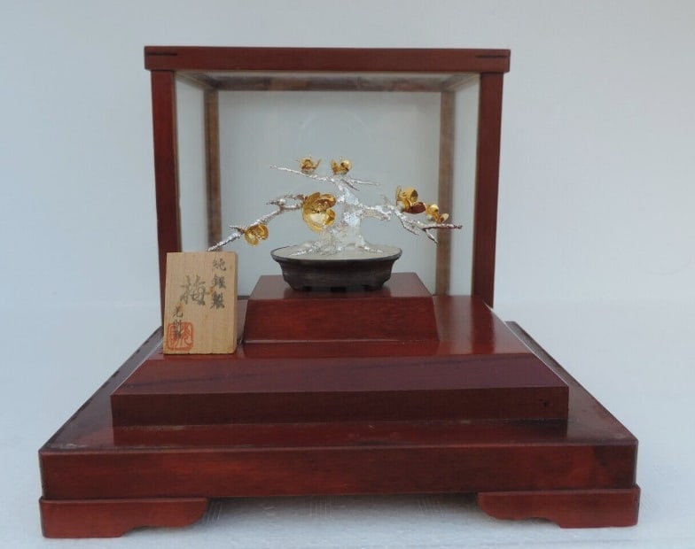 ART DECO SIGNED  JAPANESE BONSAI STERLING SILVER FLOWERING PLUM TREE MITSUNORI (1 of 7)