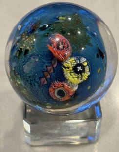 JOSH SIMPSON SIGNED INHABITED LITTLE PLANET MARBLE PAPERWEIGHT: JOSH SIMPSON SIGNED MARBLE PAPERWEIGHT 1.75 inches