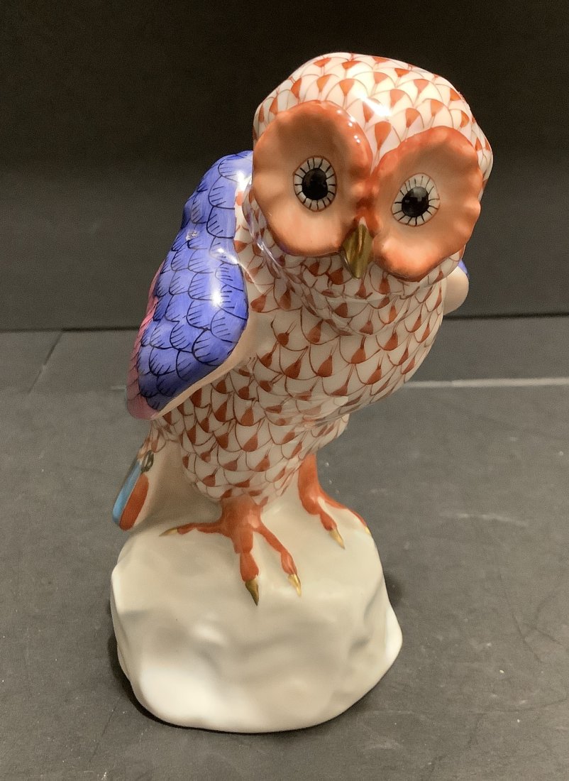 Herend Signed Porcelain Rust Fishnet Owl Figurine (1 of 7)