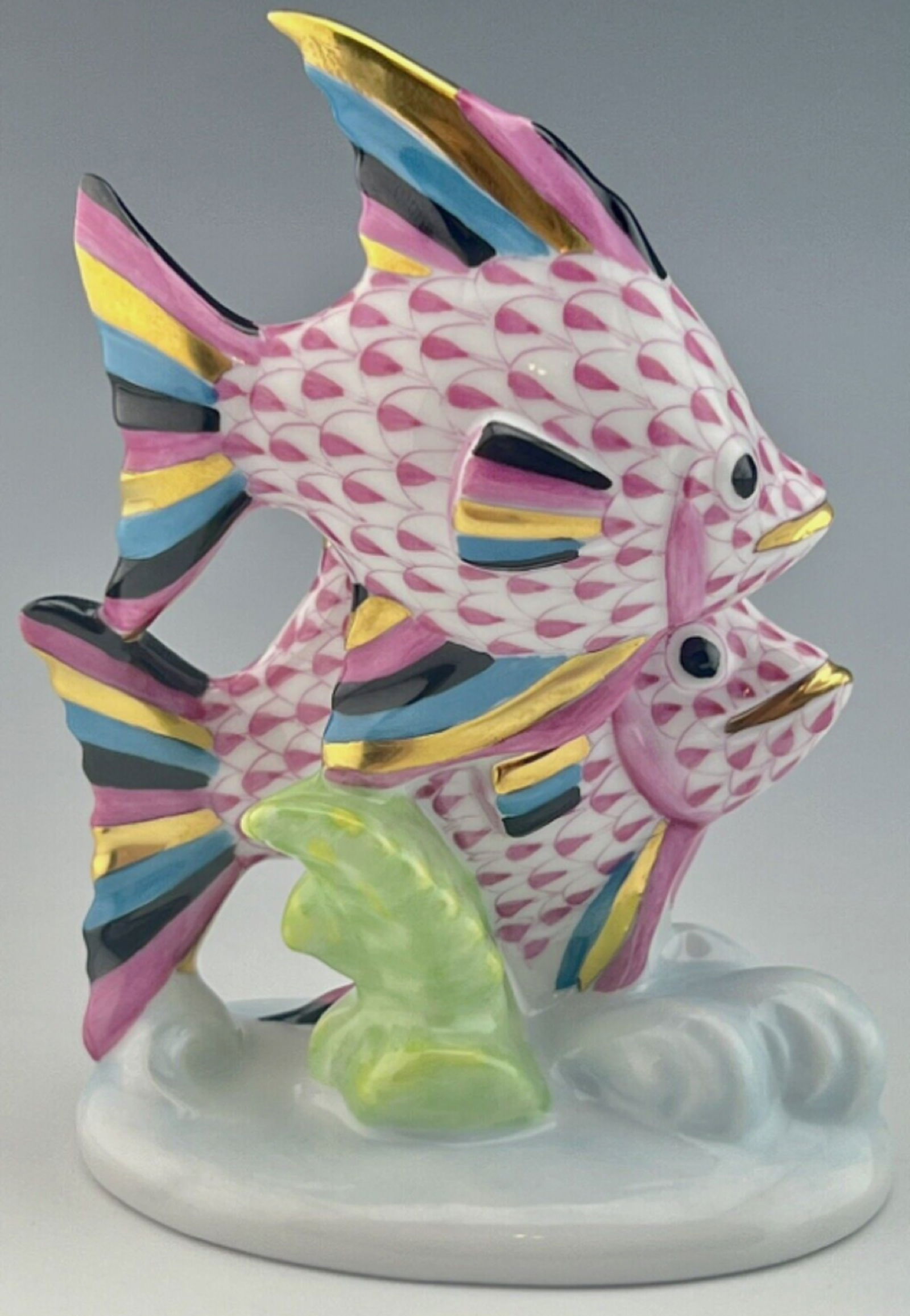 Herend Signed Porcelain Tropical Raspberry Angel Fish Pair with 24k  Gold Accents Figurine (1 of 6)