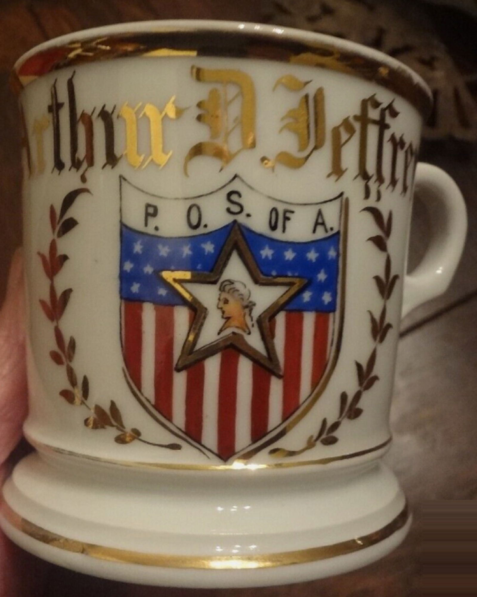 SHAVING MUG "THE PATRIOTIC ORDER SONS OF AMERICA" Occupational Series Limoge France (1 of 3)