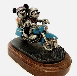 Disney Chilmark "Mickey & Minnie" "Head out On the Highway" Pewter Limited Edition  Figurine,: Disney Chilmark "Mickey & Minnie" Pewter Limited Edition Figurine, 532/950. "Head out On the Highway" Limited Edition 532/950. Small paint scrape on front fender Measures approx 7.5 inches.