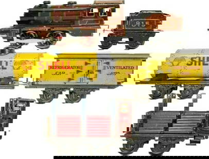 TIN LITHO Wind up 0-GAUGE FREIGHT TRAIN SET BY KARL BUB: KARL BUB Train PREWAR #815 Wind up freight train set Guage O
