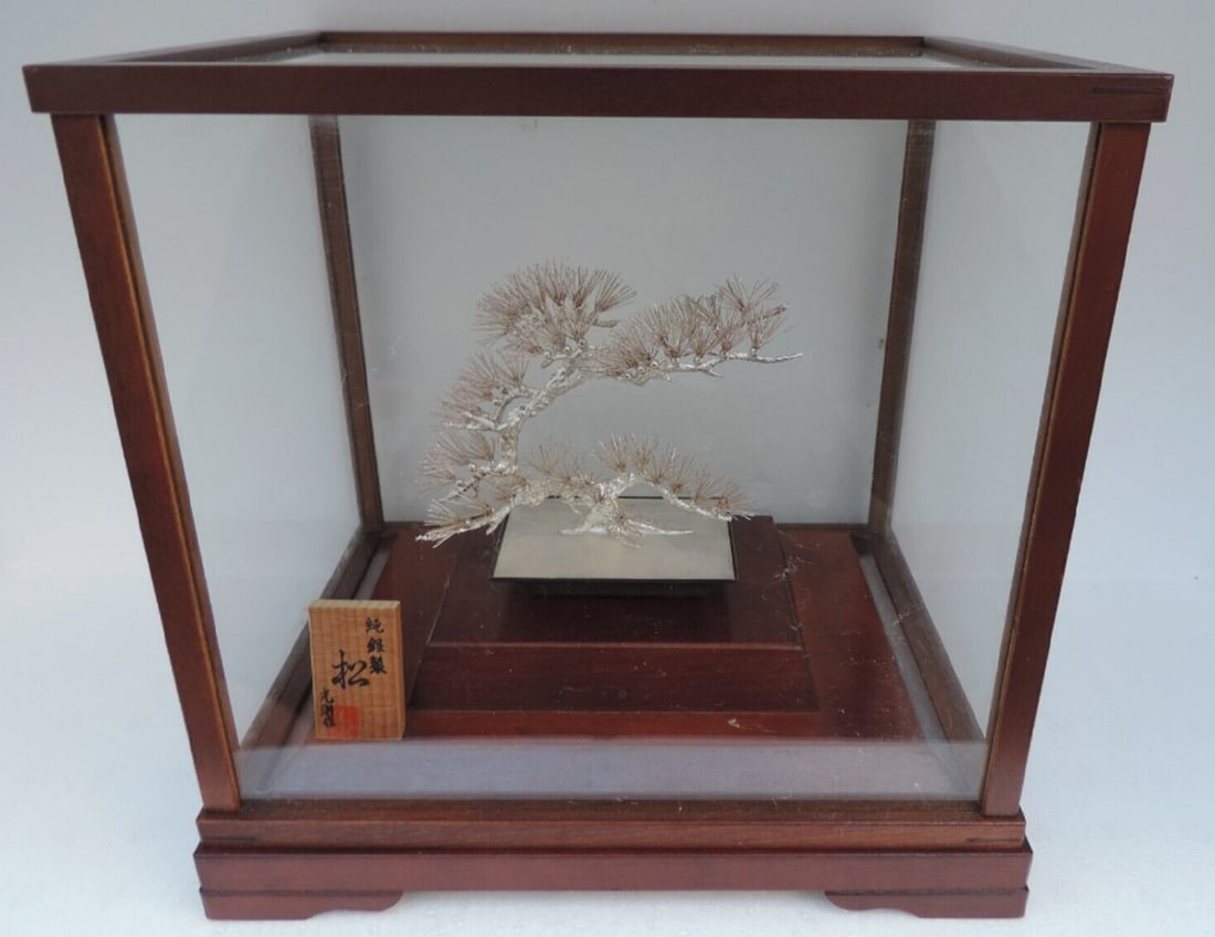 JAPANESE BONSAI STERLING SILVER FLOWERING PLUM TREE BY MITSUNORI ART DECO (1 of 6)