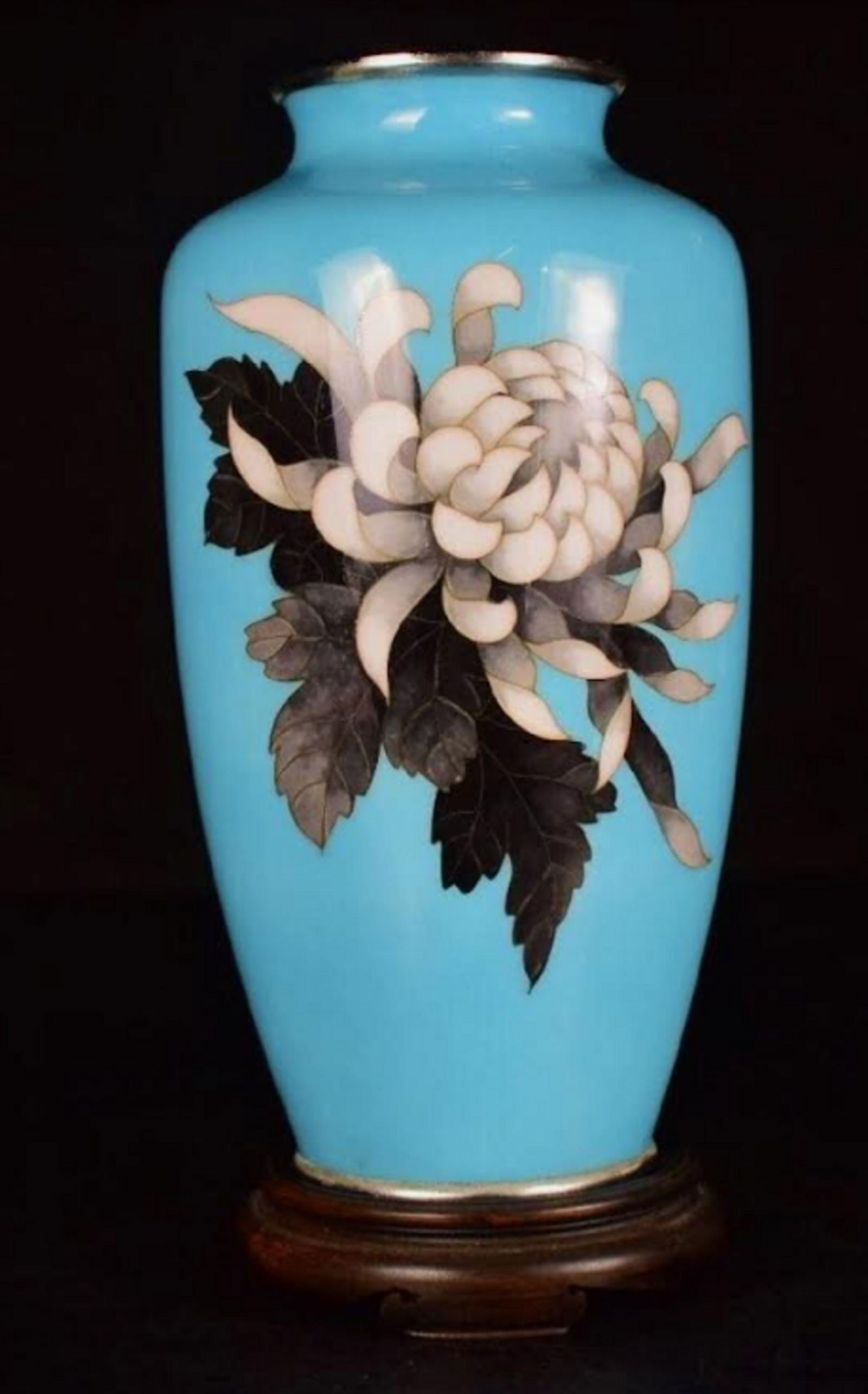 JAPANESE SIGNED SATO CLOISONNE ENAMEL CHRYSANTHEMUM VASE W BOX (1 of 7)