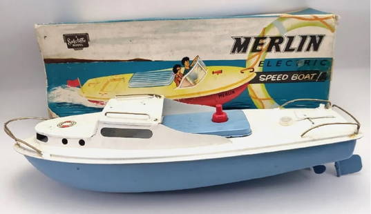 Merlin Electric Speed Boat A Sutcliffe Model Kestrel Boat With Box Works: Merlin Electric Speed Boat A Sutcliffe Model Kestrel Boat With Box Works. Box has signs of wear