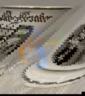 SPORTSMAN SHAVING MUG THE BROKER Occupational Series 1953: rare vintage 1953 Sportsman 'The Broker' old style shaving mug from the Occupational Series. This mug was made in the United States, adding to its uniqueness and rarity. It is accented with gold and