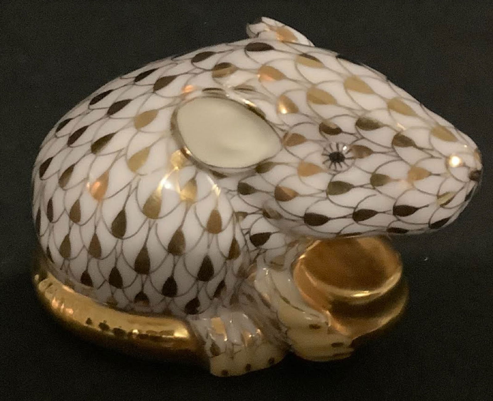 HEREND SIGNED PORCELAIN GOLD FISHNET MOUSE FIGURINE  MADE IN HUNGARY (1 of 5)