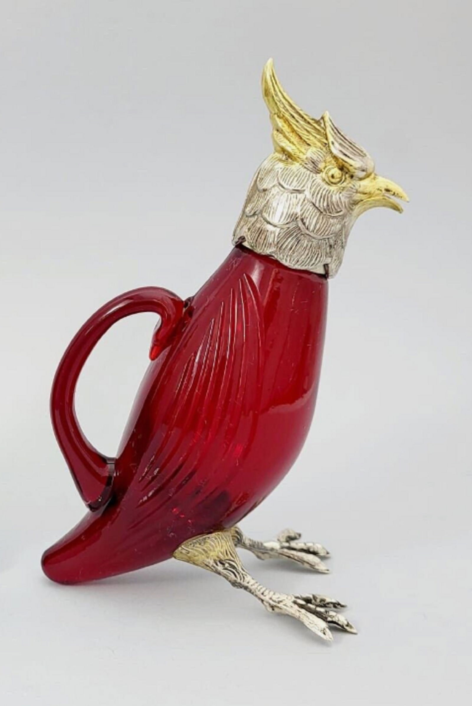 Spanish Sterling Silver RUBY RED CRYSTAL Figural Bird Decanter Cruet (1 of 7)