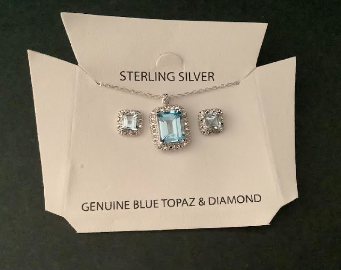 Sterling Silver Topaz With Diamond Accent Gem Set Pendant and Earring Stud (1 of 1)