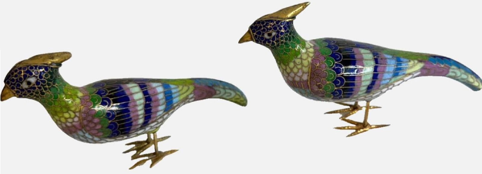 Chinese Cloisonné Pair of Vintage Decorative Multicolored  Bird Figurines 5 INCHES LONG (1 of 7)