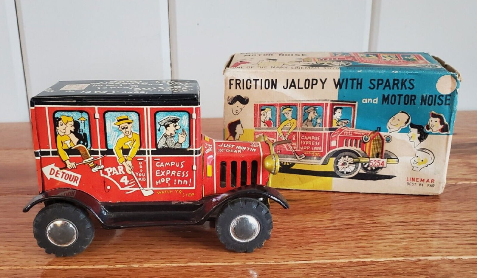 LINE MAR TIN FRICTION VEHICLE JALOPY WITH SPARKS & MOTOR NOISE J-250 Made In Japan (1 of 10)