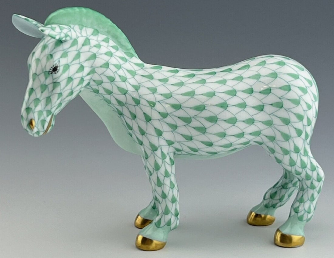 Herend Signed Porcelain Green Zebra Figurine With 24k  Gold Accents (1 of 6)