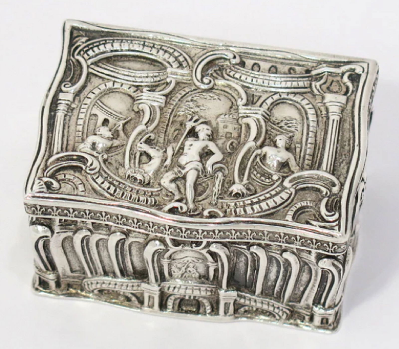 EUROPEAN SILVER GILT INSIDE ANTIQUE GERMAN HANAU NEPTUNE SNUFF BOX C 1875 (1 of 7)