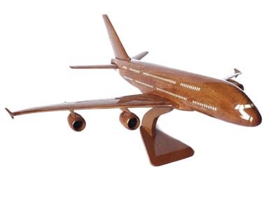 Airbus 380 Airplane Model  Wooden Plane Hand made 17 Inches Long