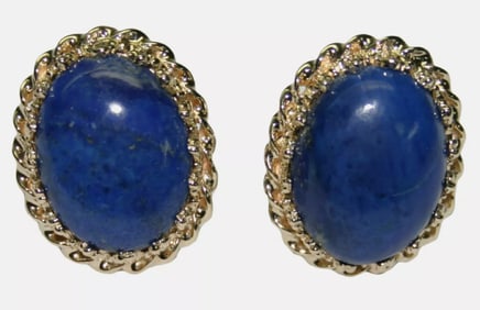 14k Yellow Gold Blue Lapis Stud Earrings
