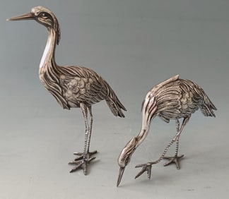Spanish Silver Heron Crane Bird Decorative Figurine Set