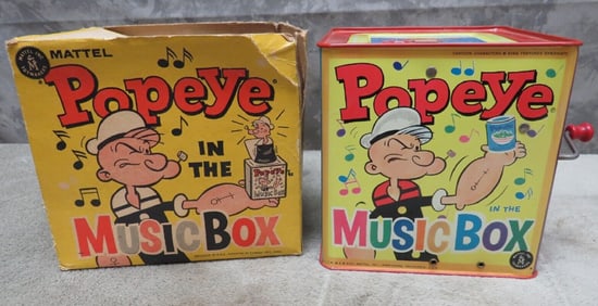 POPEYE  TIN TOY Music Jack in the Box with Original Box
