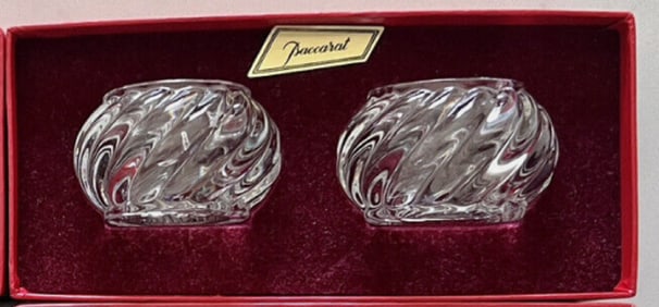 Baccarat Crystal BAMBOUS SWIRL Napkin Rings. With ORIG BOX  Made in France