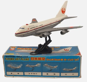 Yonezawa Tin Toy Airplane Japan Airlines JAL Boeing 747 Jumbo Jet With Orig Box Made in Japan