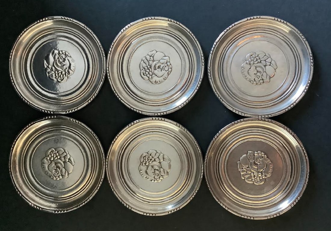 GEORG JENSEN STERLING SILVER COASTER DISH DENMARK PATTERN 41a HAND CRAFTED SET OF 6 (1 of 5)