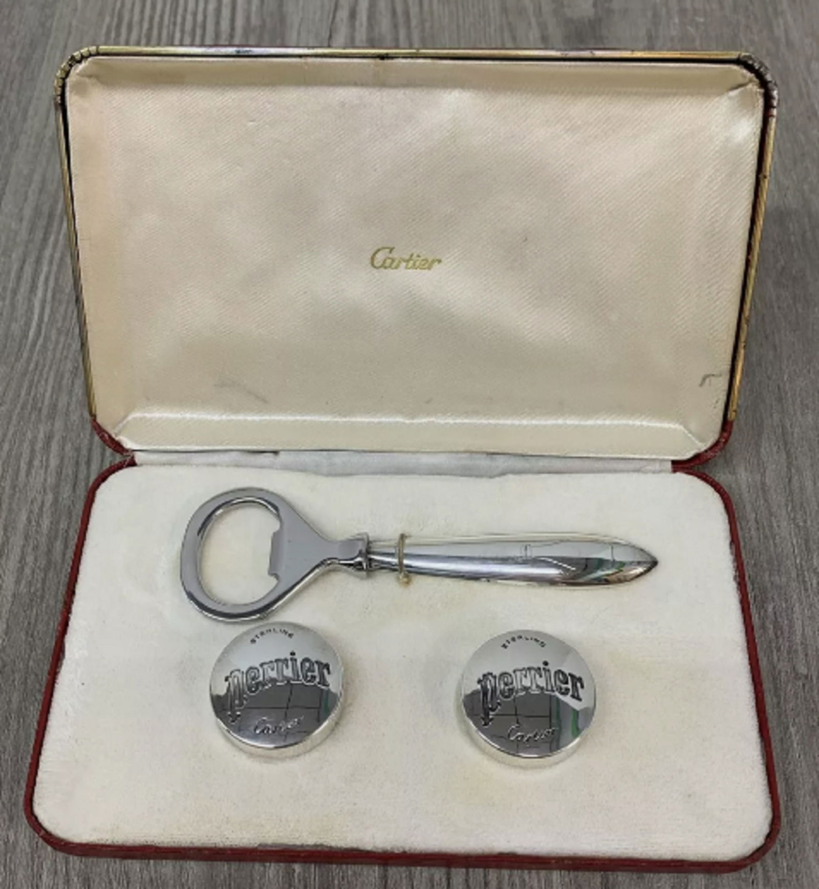 Cartier Sterling Perrier Rare Bottle Opener and Corks Perrier with box (1 of 6)