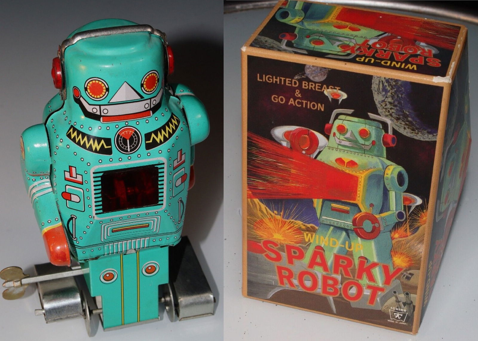 ICHIKO Tin Wind-up Sparky Robot with box Made in Japan (1 of 7)
