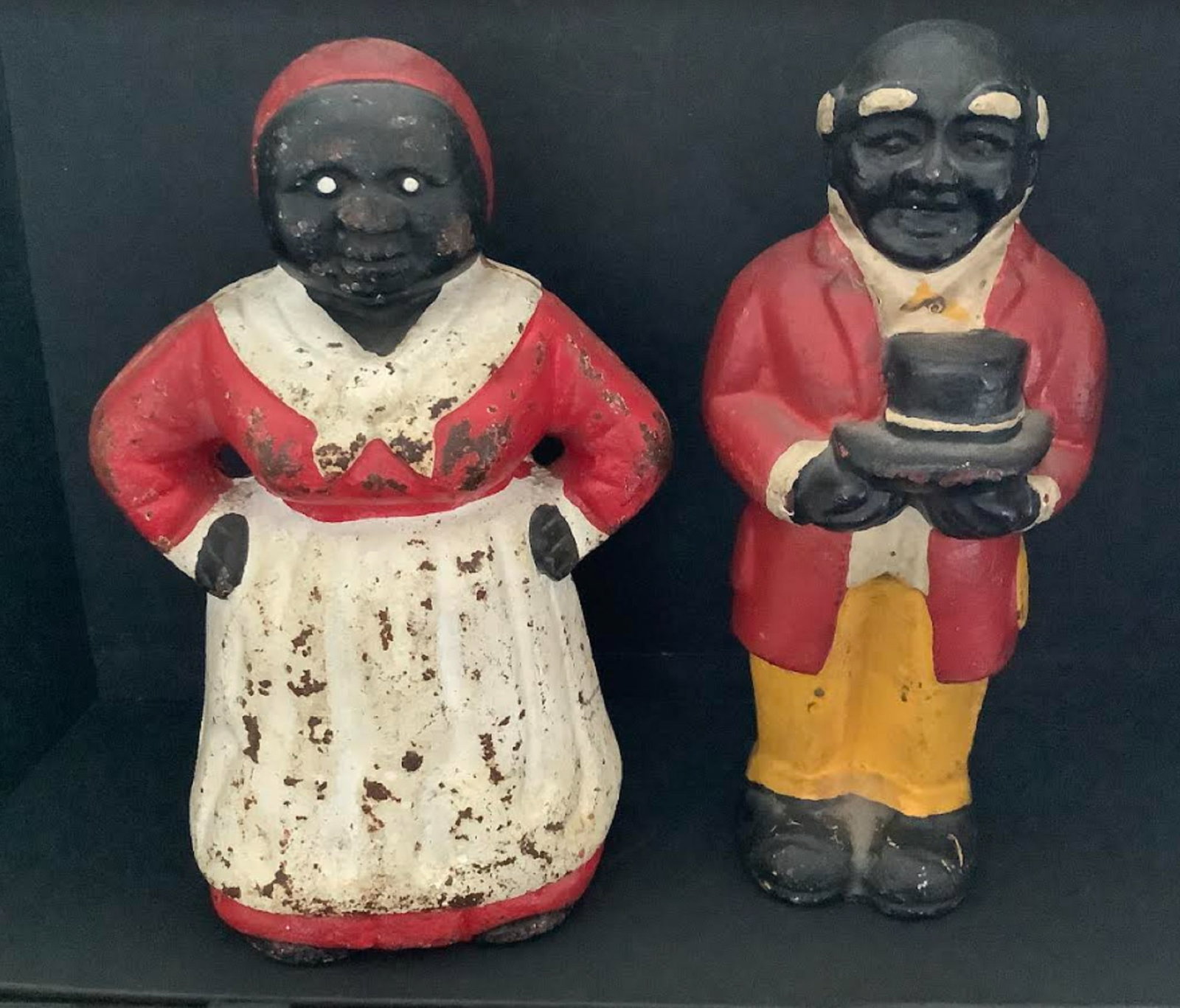 Cast Iron Black Americana Aunt Jemima with Uncle Mose Figurine.: Cast Iron Black Americana Aunt Jemima with Uncle Mose Figurine. Cast Iron Black Americana Aunt Jemima with Uncle Mose Figurine. Measures approx 7.5 inches tall