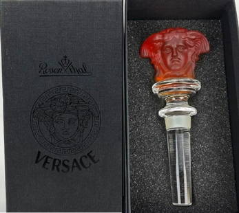 VERSACE Rosenthal "Medusa" Amber Crystal Designer Wine Bottle Stopper With Box: VERSACE Rosenthal "Medusa" Crystal Designer Wine Bottle Stopper With Box