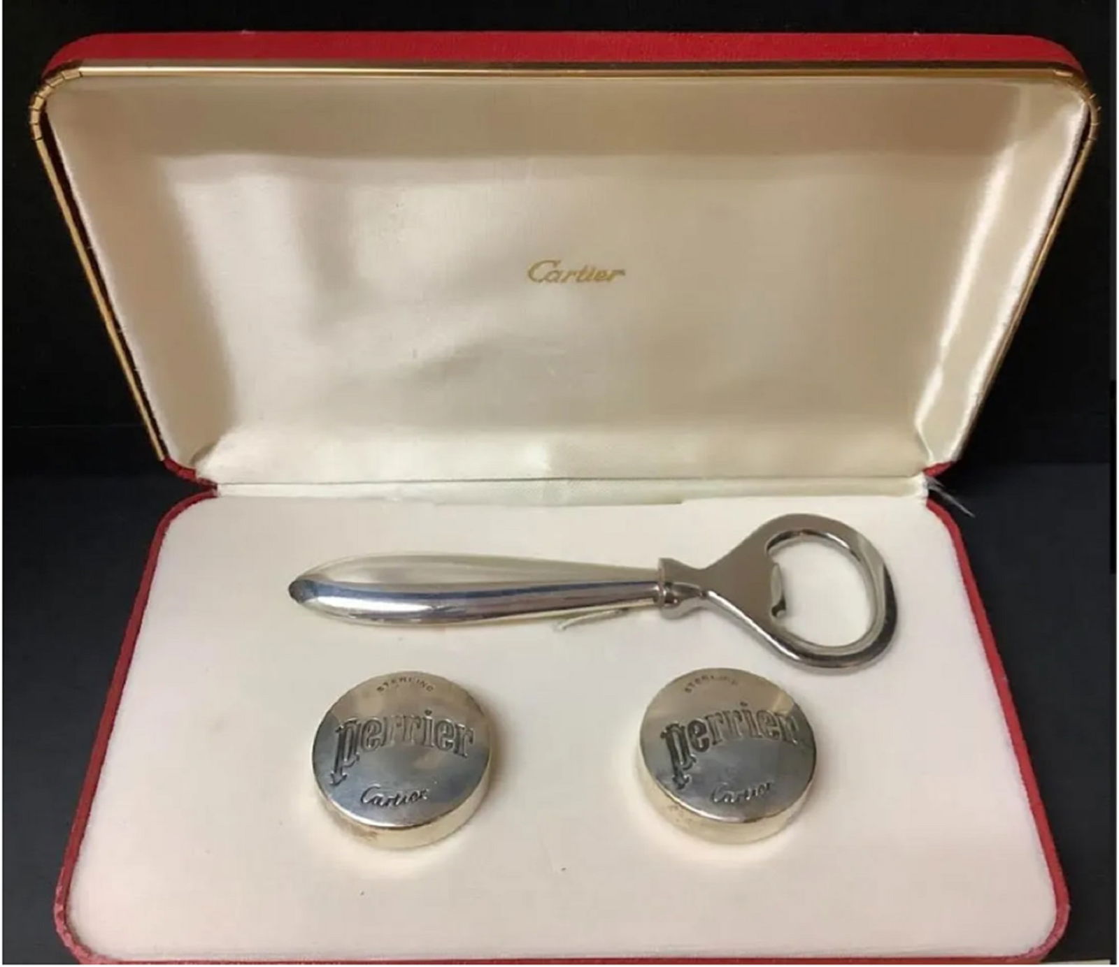 Cartier Sterling Perrier Rare Bottle Opener and Corks Perrier with box (1 of 5)
