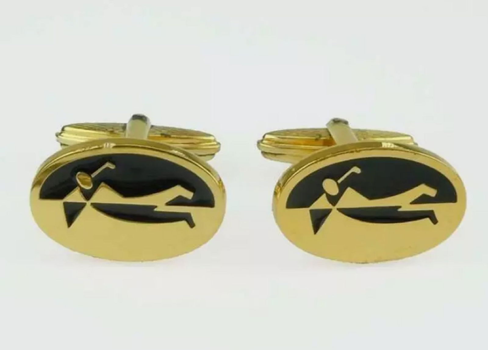 Sterling Silver Dunhill Golf Enamel and Gilt Cufflinks. With Orig Box (1 of 4)