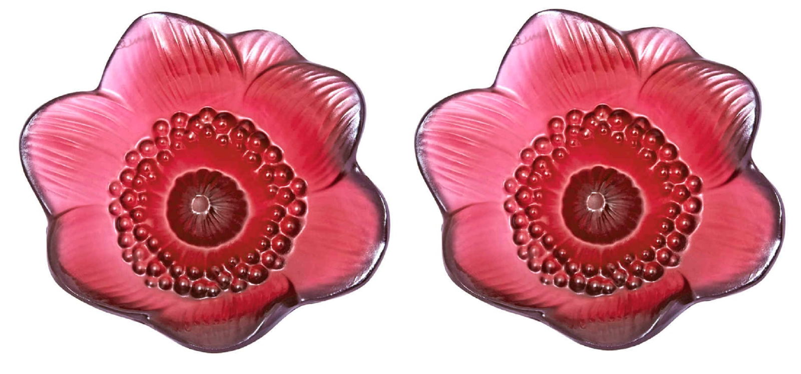 Lalique signed red flower pair (1 of 4)