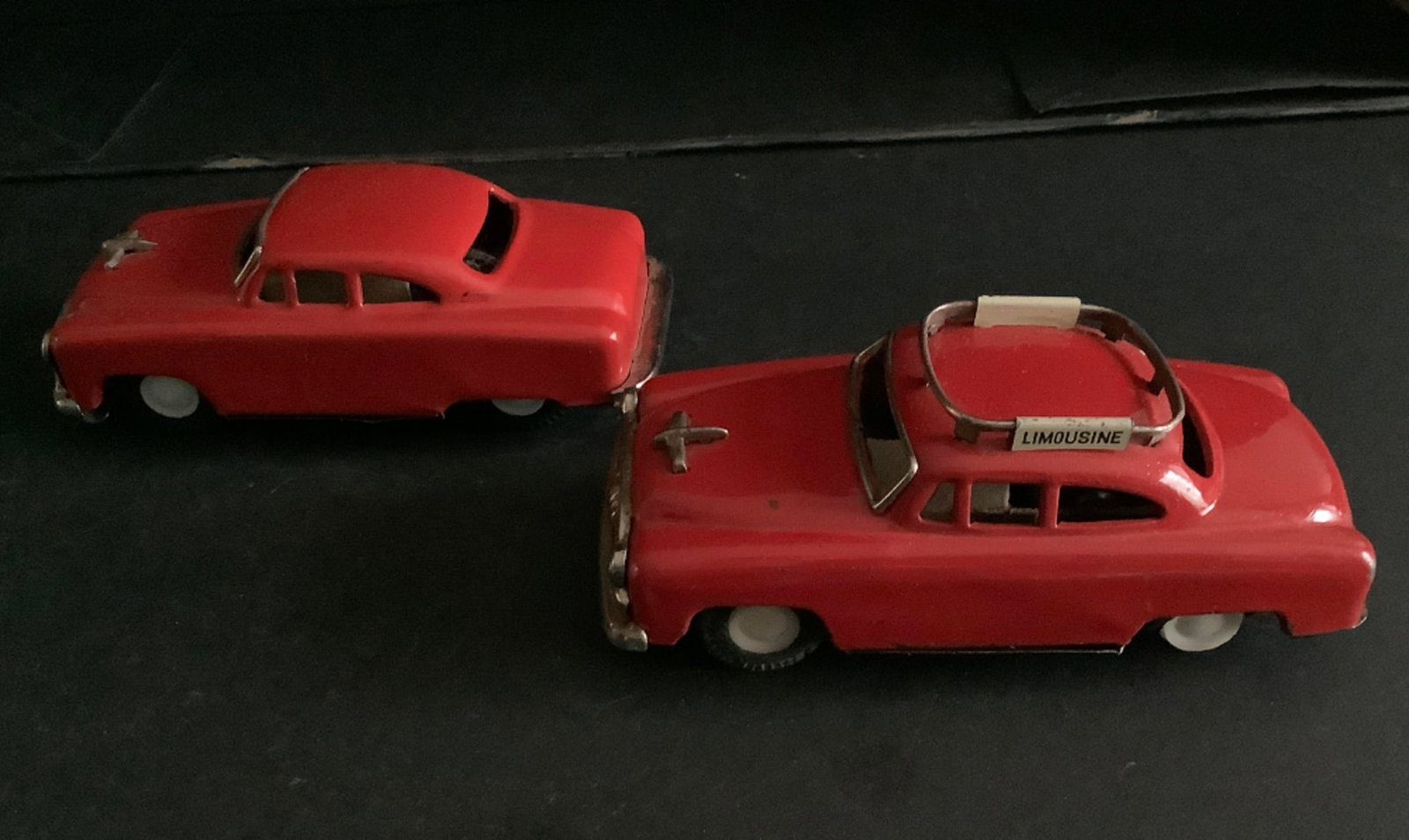 Friction Red Chevy Vehicles made in Japan: Friction Red Chevy Vehicle made in Japan. Measures approx 5.25 inches long and Friction vehicle Airport Limousine Made in Japan. Measures approx 5 inches
