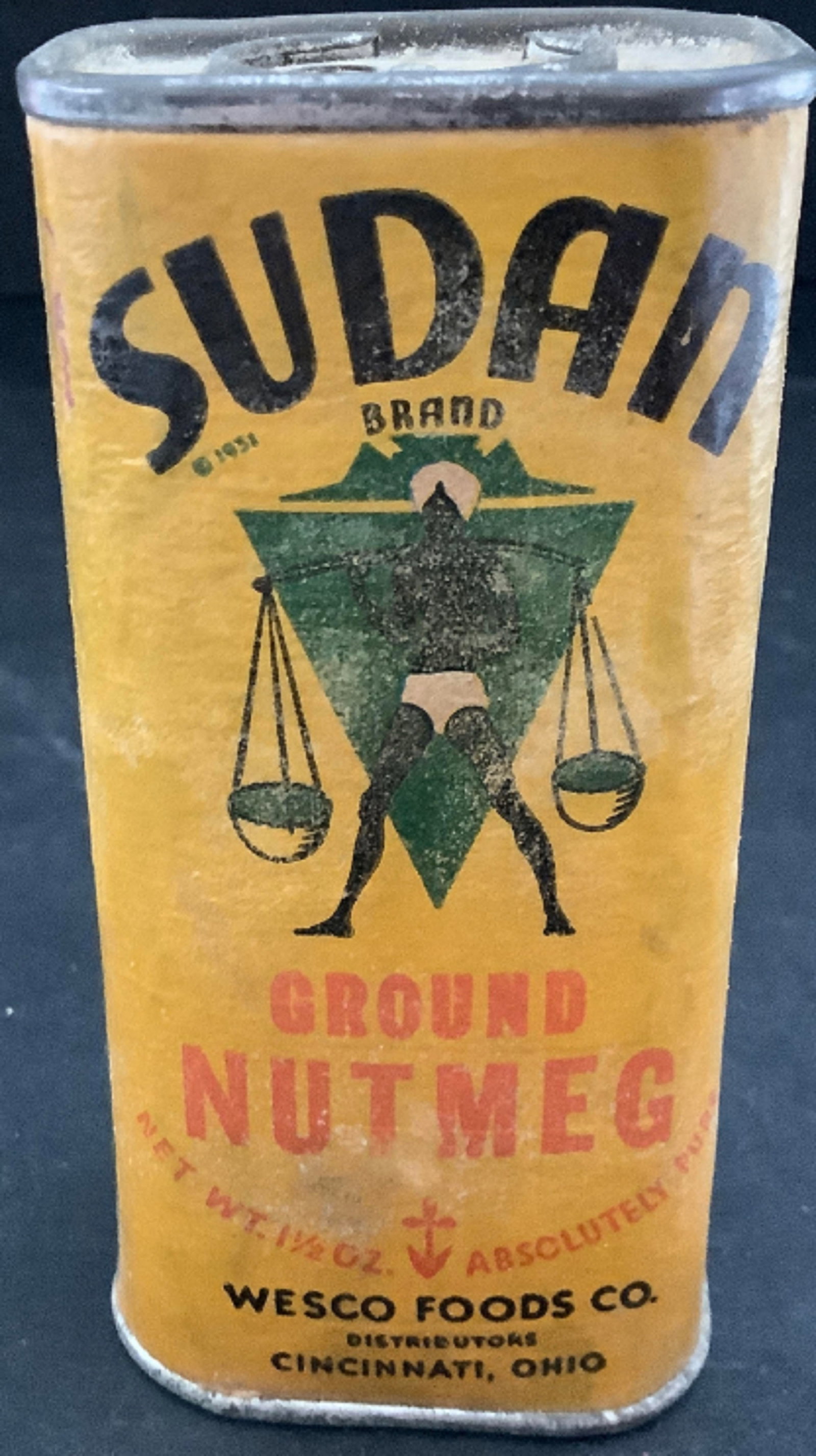 Black Americana Era Tin Spice Can Sudan Nutmeg Wesco Foods (1 of 4)