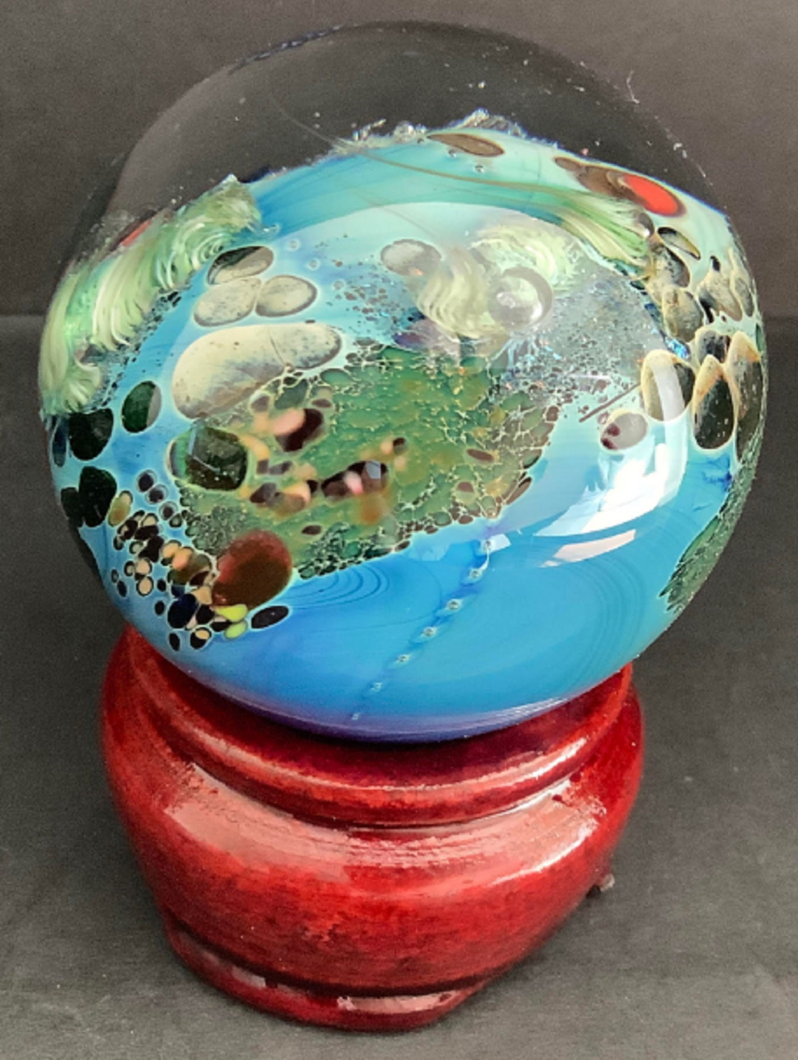 JOSH SIMPSONS SIGN INHABITED PLANET MARBLE PAPERWEIGHT WITH STAND 2 Inch (1 of 7)