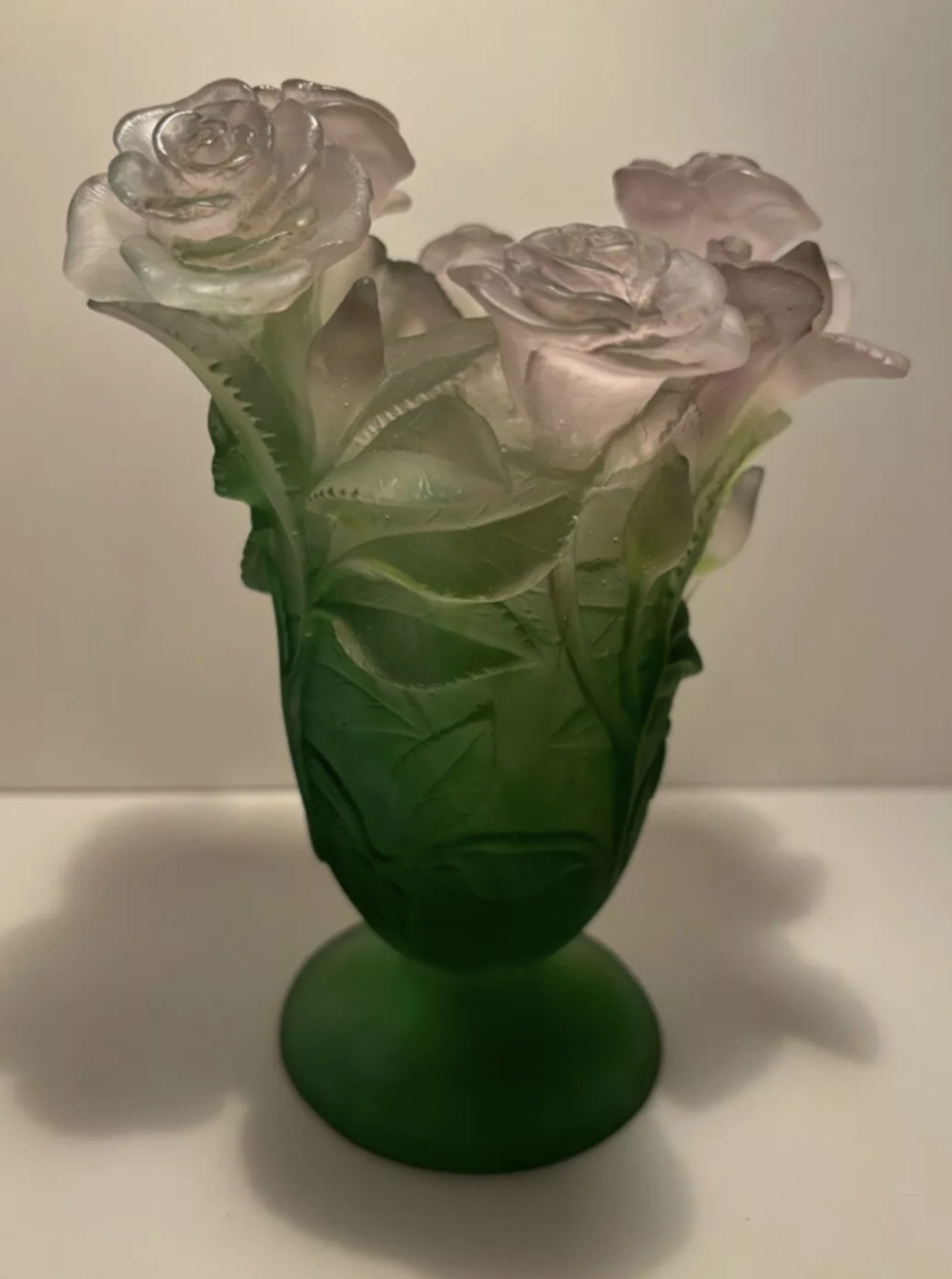 Daum Signed  Crystal Art Glass Bouquet Of Roses Vase Made in France (1 of 8)